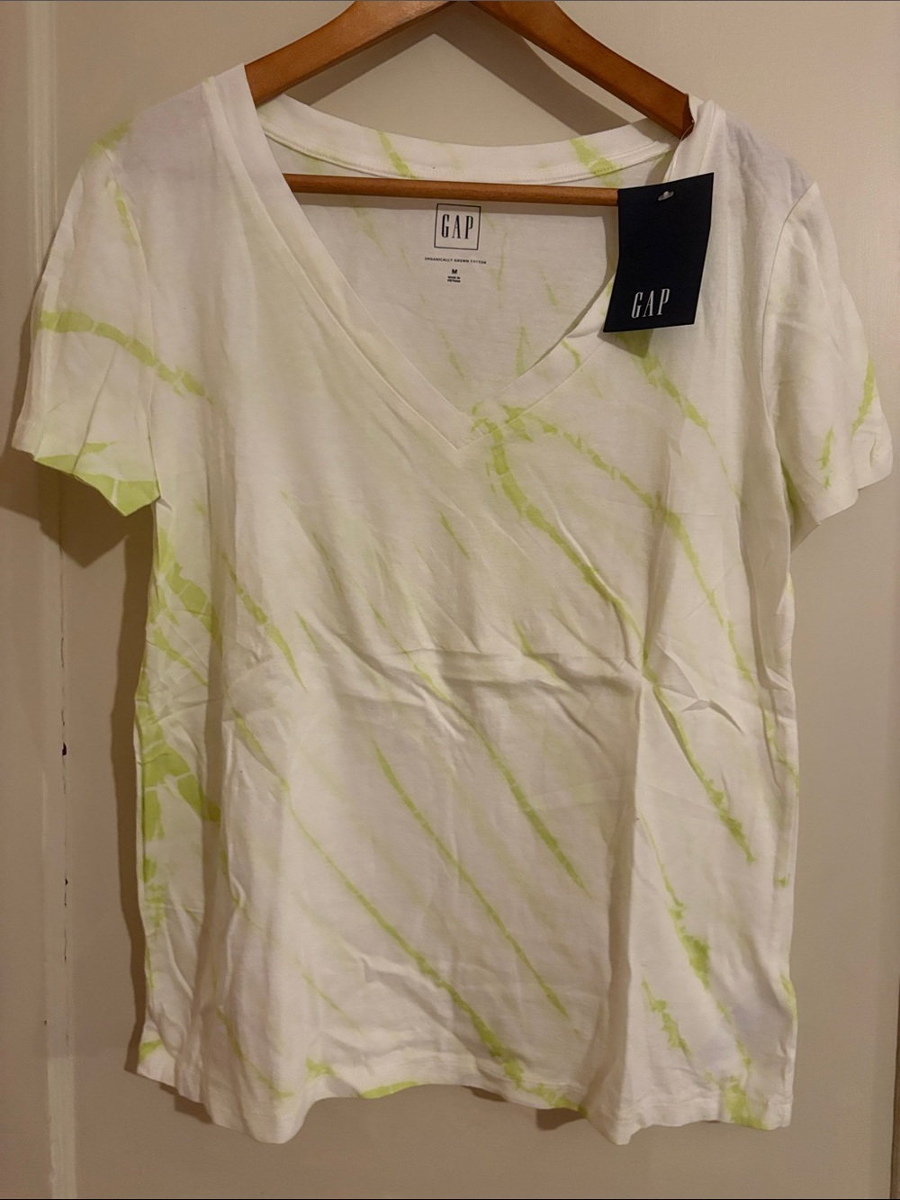 GAP White V-Neck Tee with Lime Accents